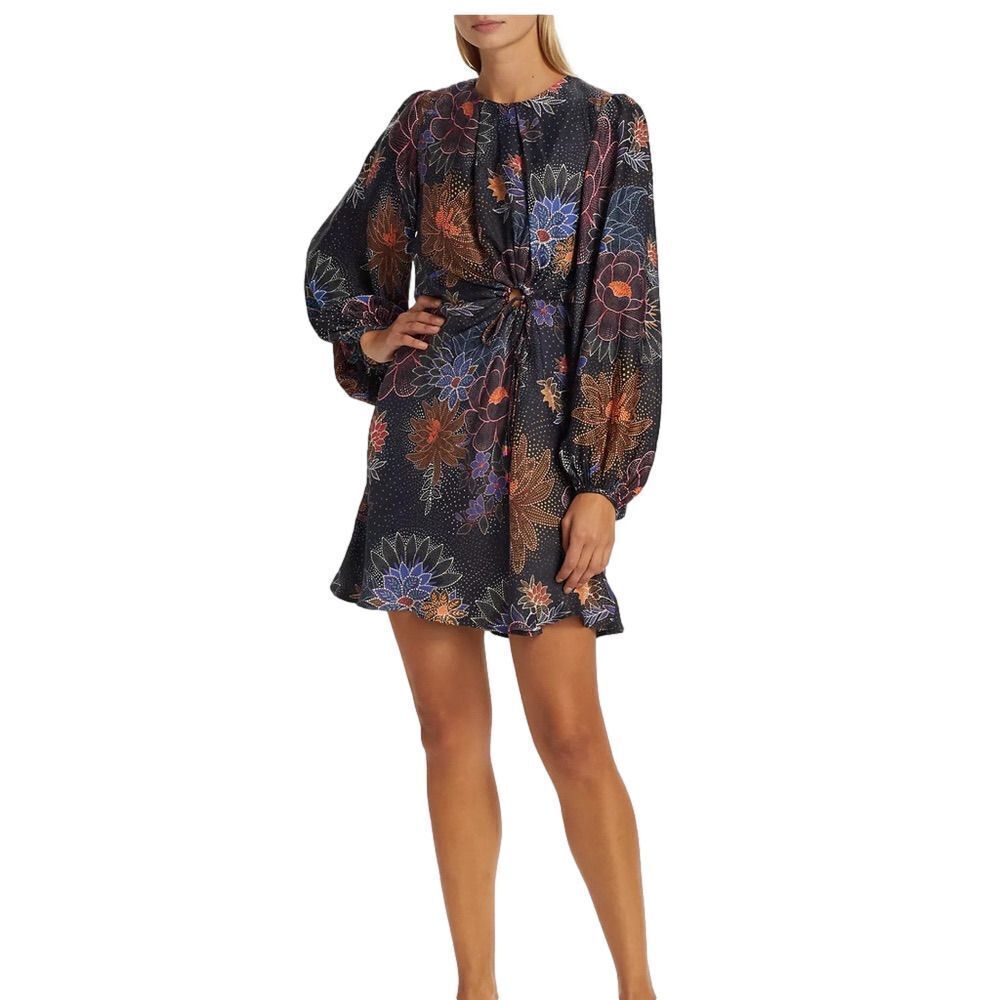 Farm Rio NWT Sparkle Flowers Black Satin Mini Dress - small ($225)